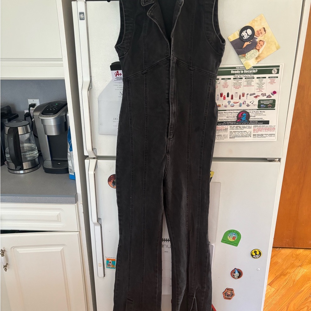 Free People Sleeveless Black Denim Jumpsuit